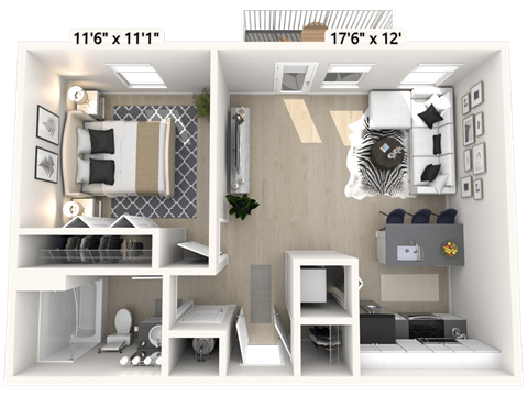 The Justice - 1 BR 1 BA Floor Plan at Alexandria of Carmel Apartments, Carmel, IN, 46032